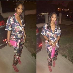 🇨🇦 Blue & Floral one piece coverall suit romper